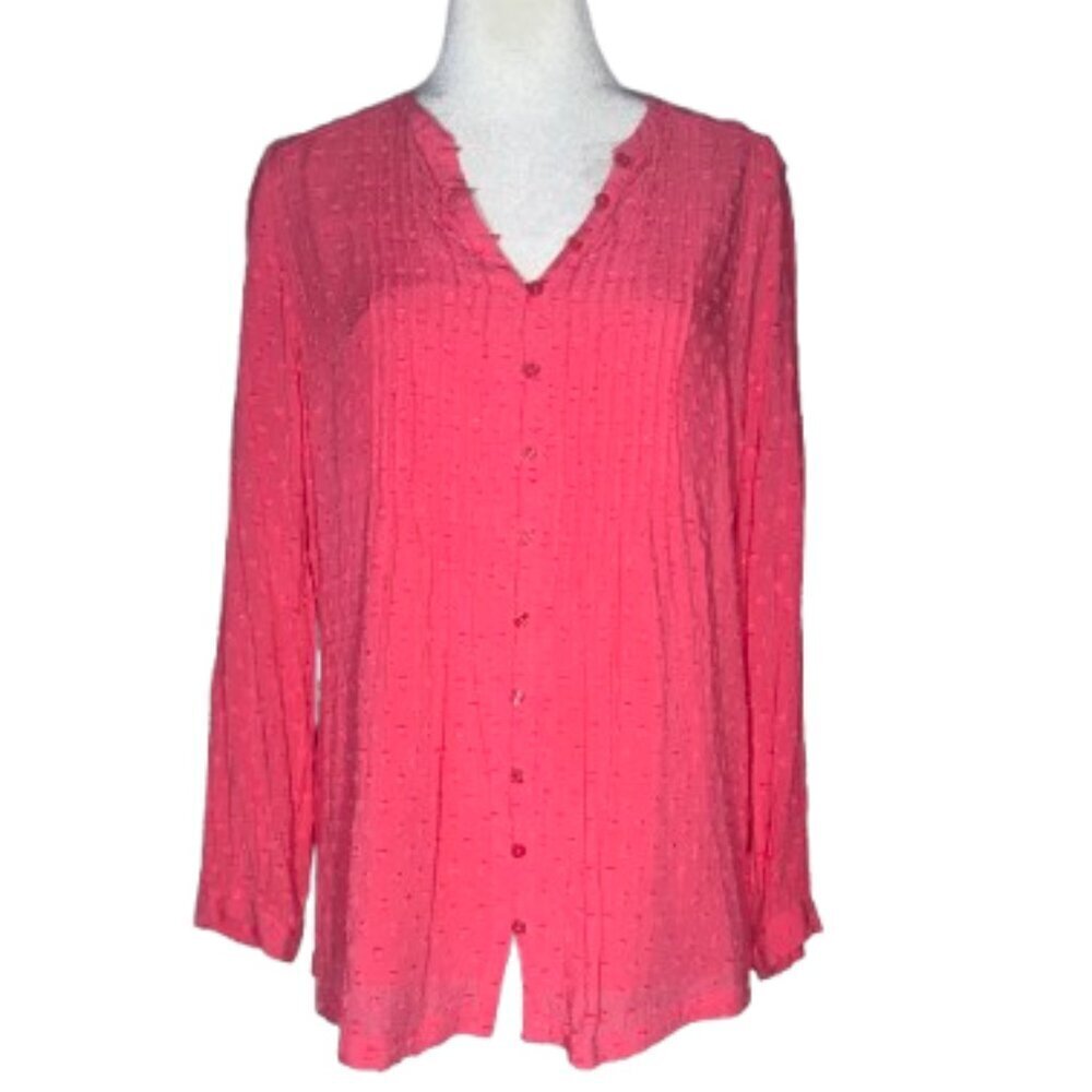 Soft Surroundings Textured Rayon Pink Pleated Tunic Long Sleeve Top Medium